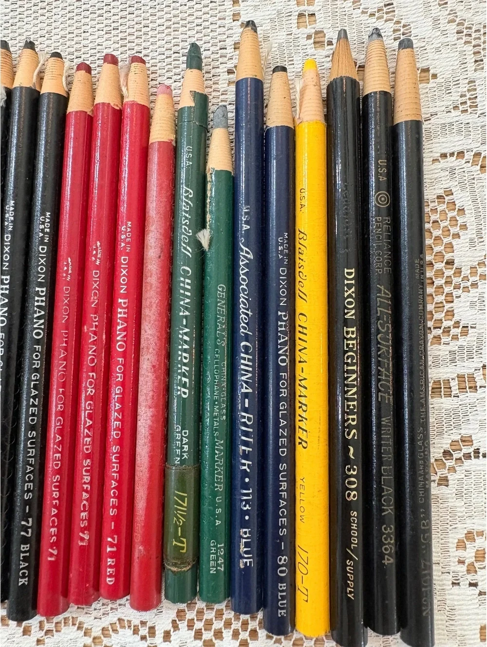 Vintage China Marker Grease Pencil Lot of 28 Dixon Phano Blaisdell NOS Black Red
